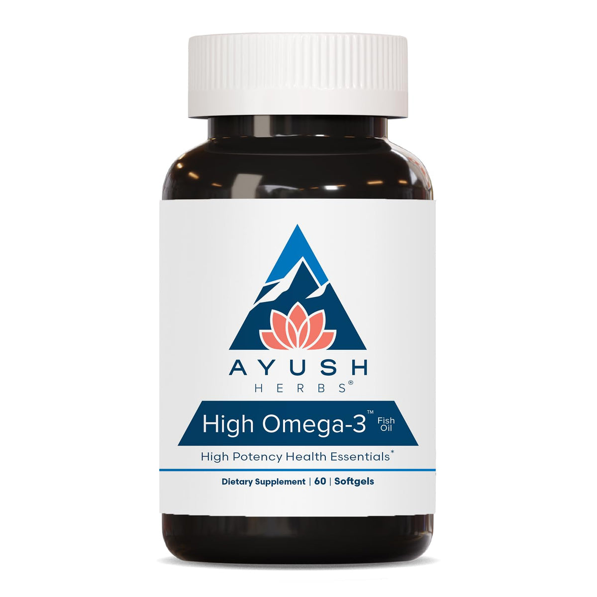 Ayush Herbs frontal del envase mostrando 60 cápsulas y beneficios
