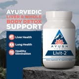 Ayush Herbs Livit-2 cápsulas cerca detalle de textura y facilidad de ingestión