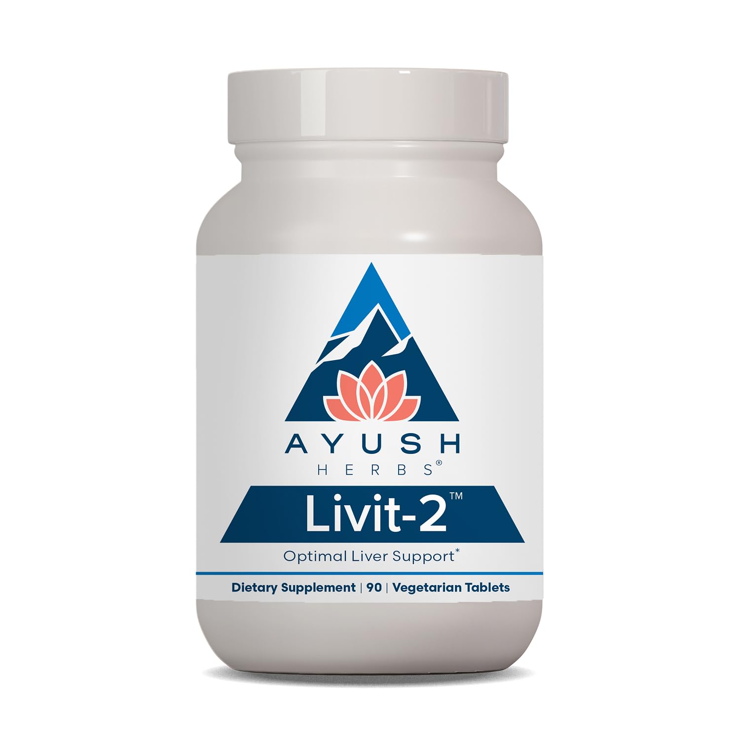 Ayush Herbs Livit-2 frontal mostrando el frasco y beneficio de soporte hepático