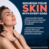 Ayush Herbs Neem Plus etiqueta informativa mostrando ingredientes clave