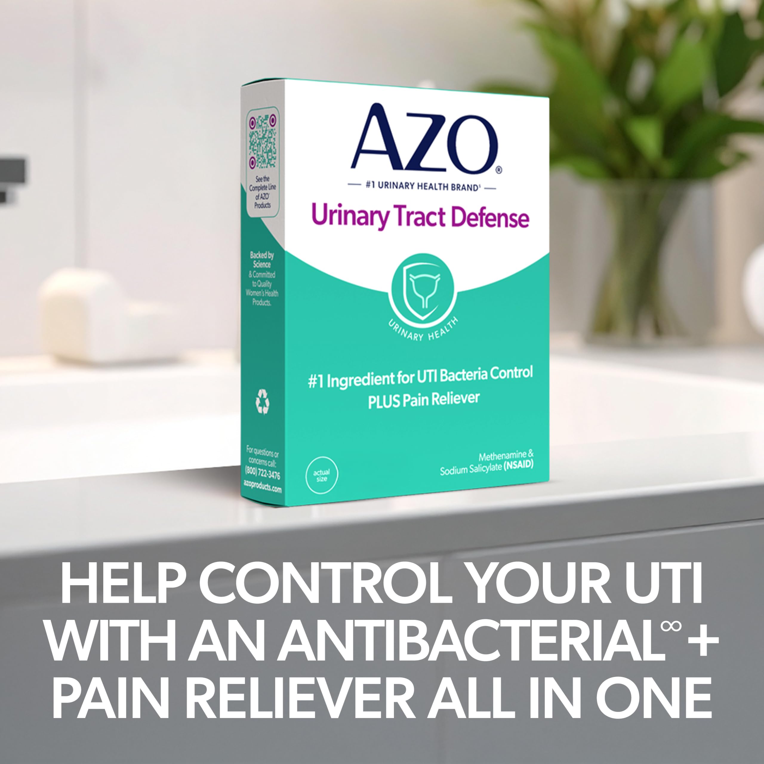 AZO detalle de ingredientes resaltando metenamina y alivio del dolor