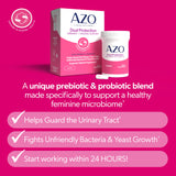 AZO etiqueta con lista de ingredientes destacando prebióticos y probióticos