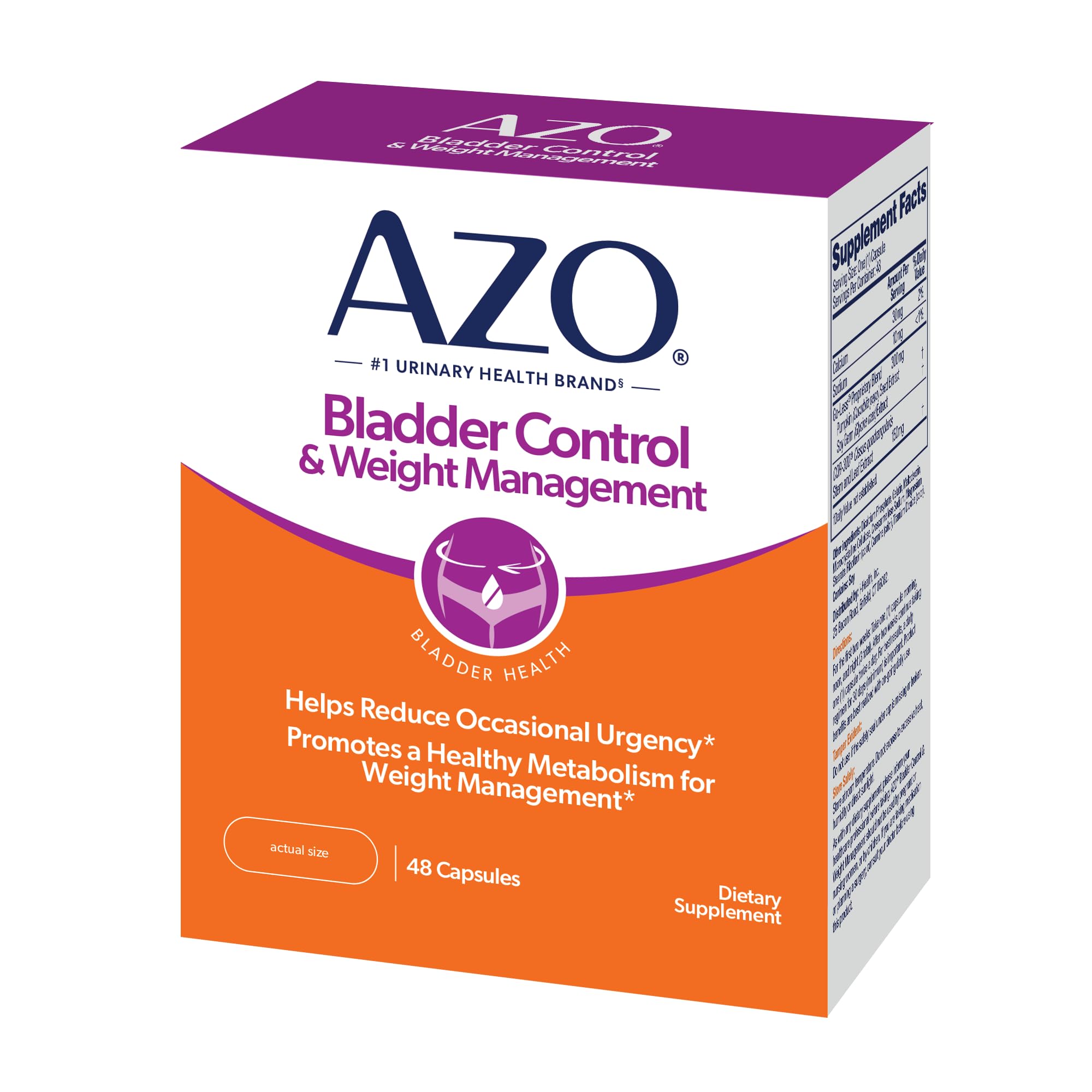 AZO caja y botella frontal mostrando el envase y beneficio para control de la vejiga