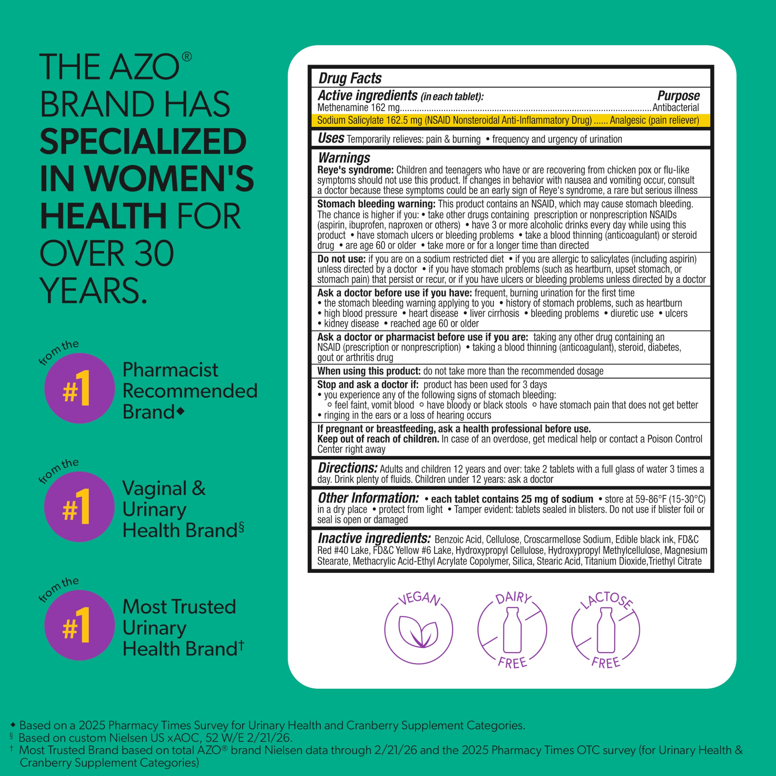 AZO etiqueta con instrucciones legibles para seguir la dosificación segura