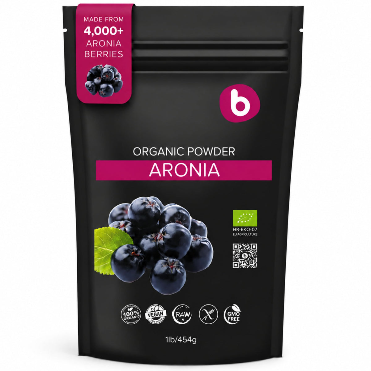 b aronia paquete frontal mostrando la marca y beneficio de pureza