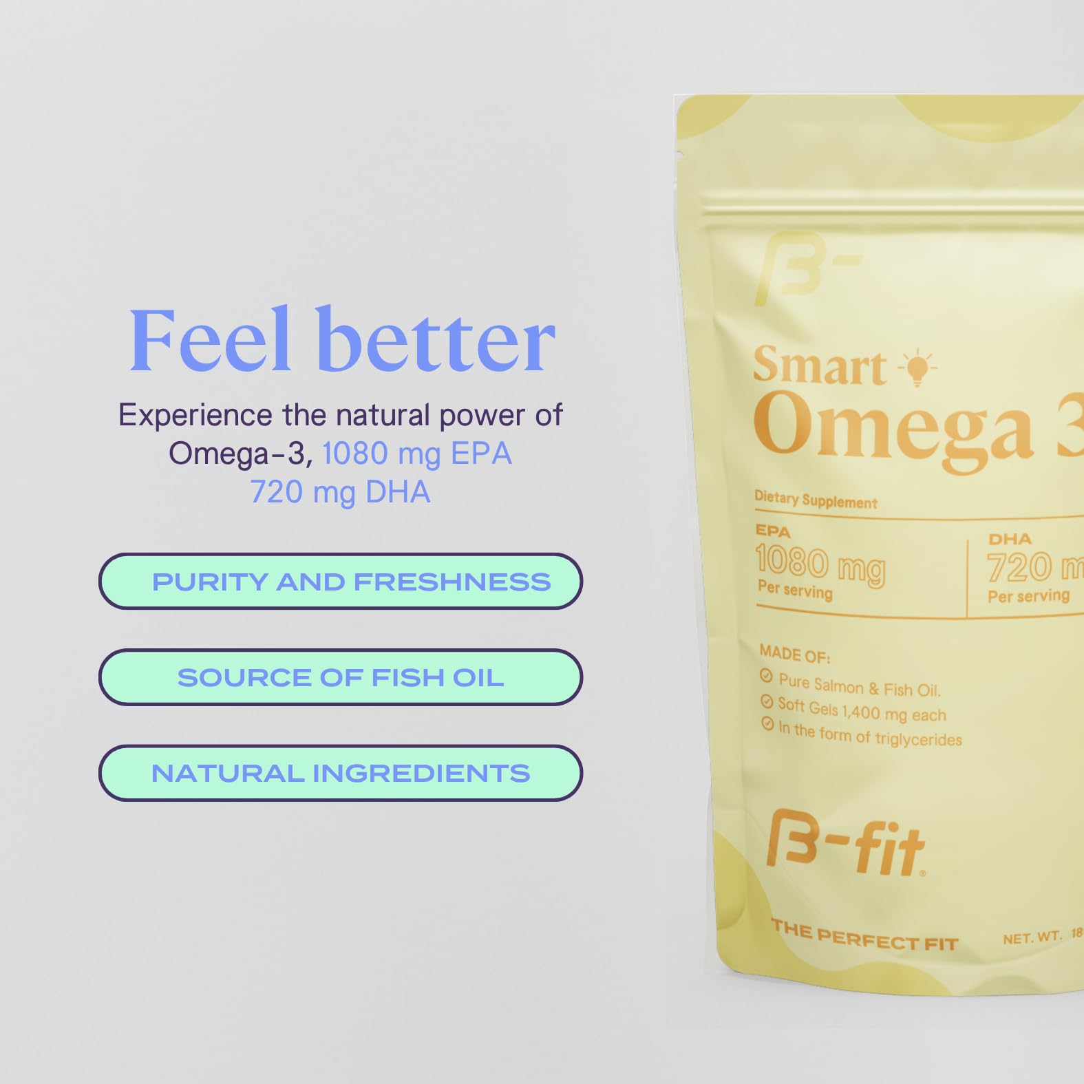 B-fit botella abierta con cápsulas que muestra cantidad y almacenamiento