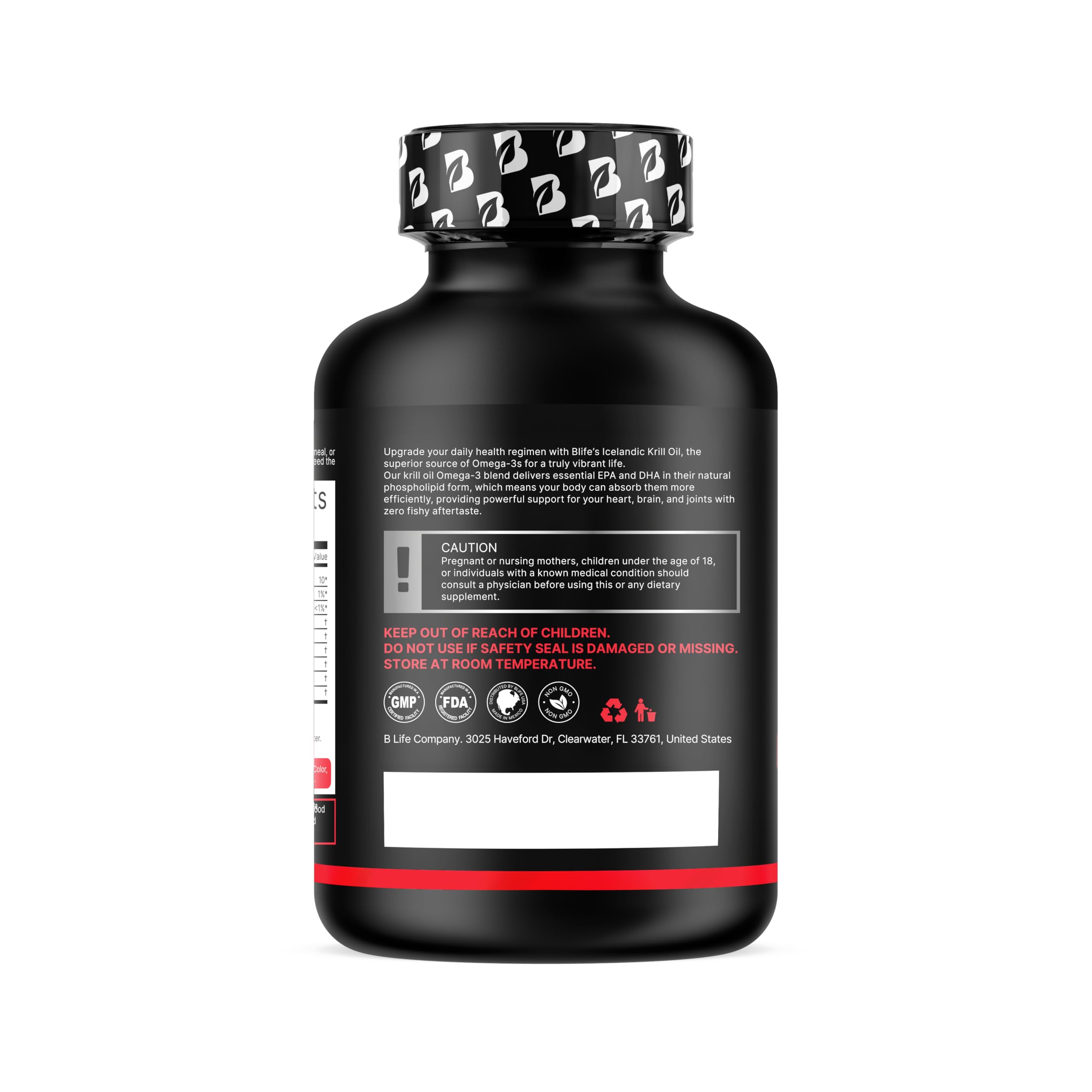 B Life Company primer plano de una cápsula blanda fácil de tragar