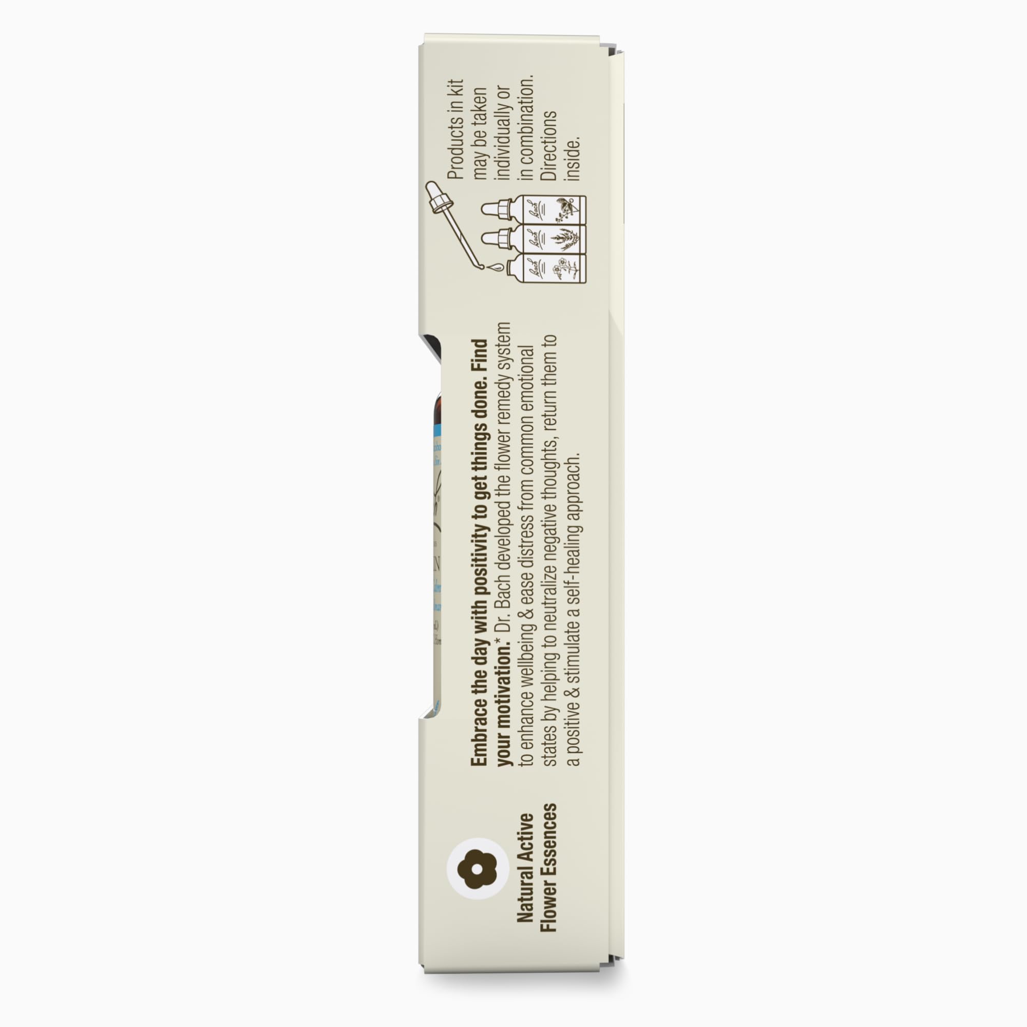 Bach Flower Remedies primer plano de etiquetas con ingredientes y modo de empleo