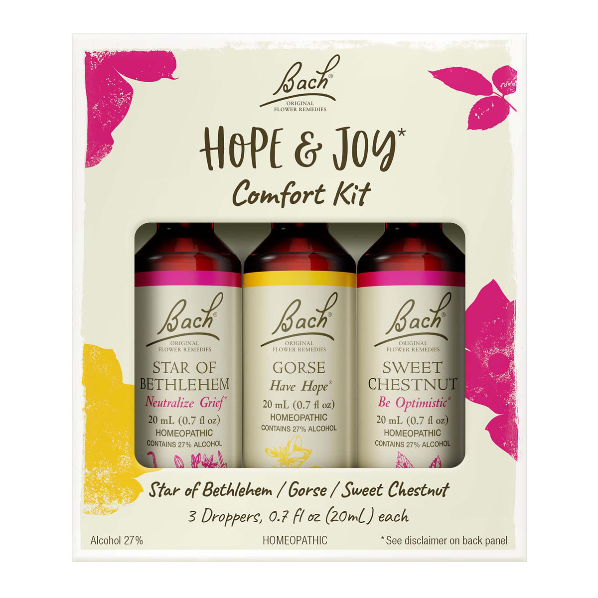 Bach Hope and Joy kit frontal mostrando frascos veganos y beneficio calma