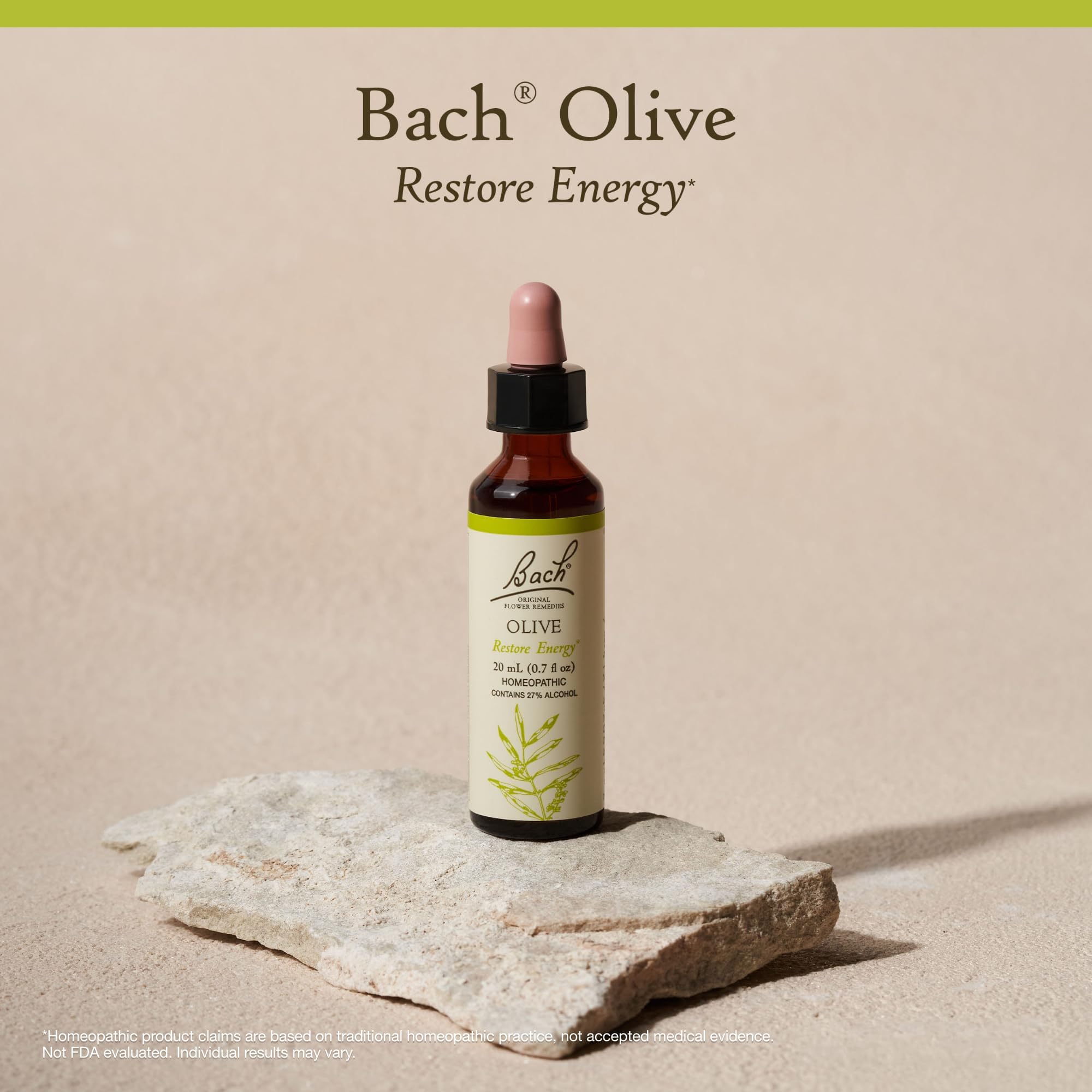 Bach Olive etiqueta con ingredientes y beneficios visibles