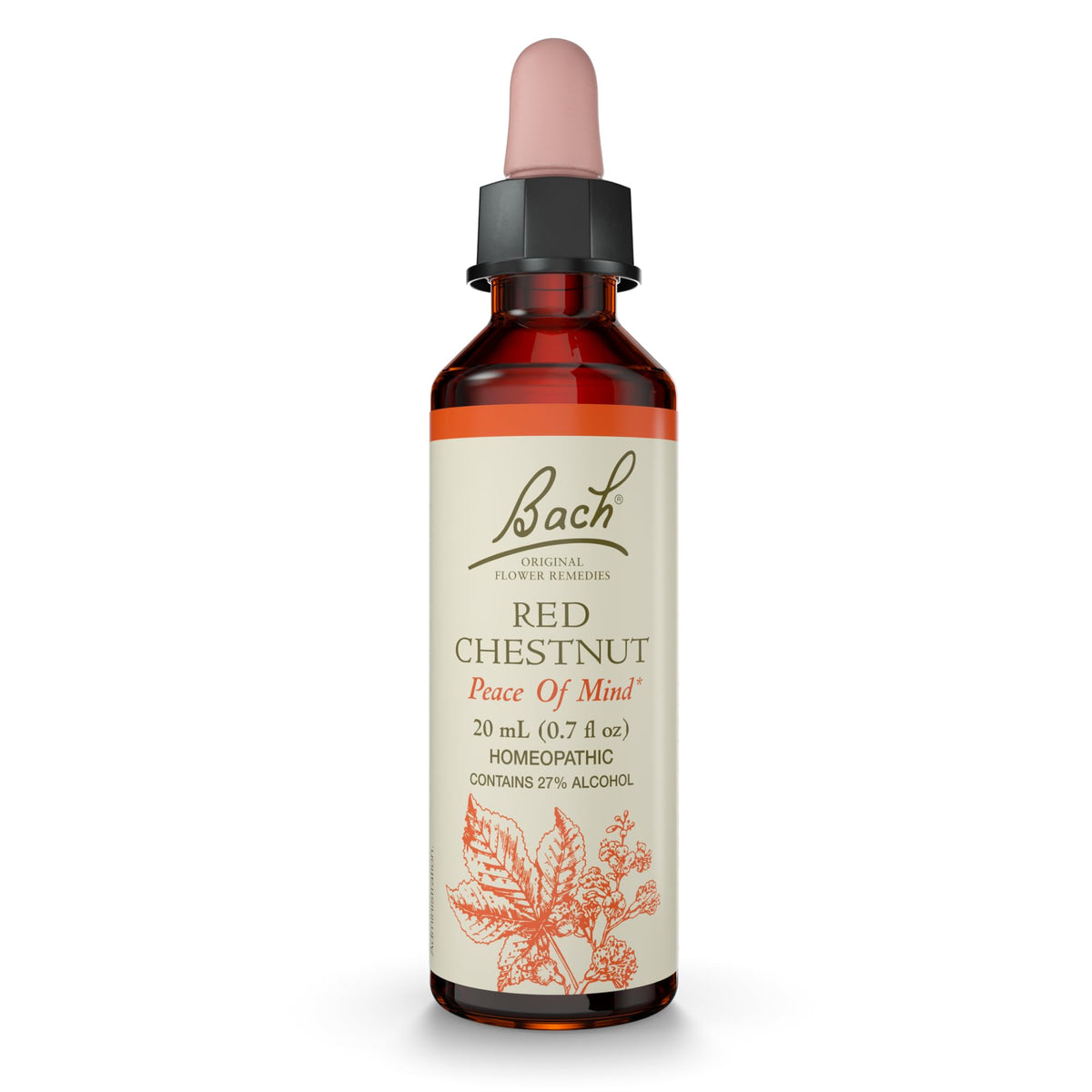 Bach Red Chestnut botella frontal, muestra contenido y formato 20 mL