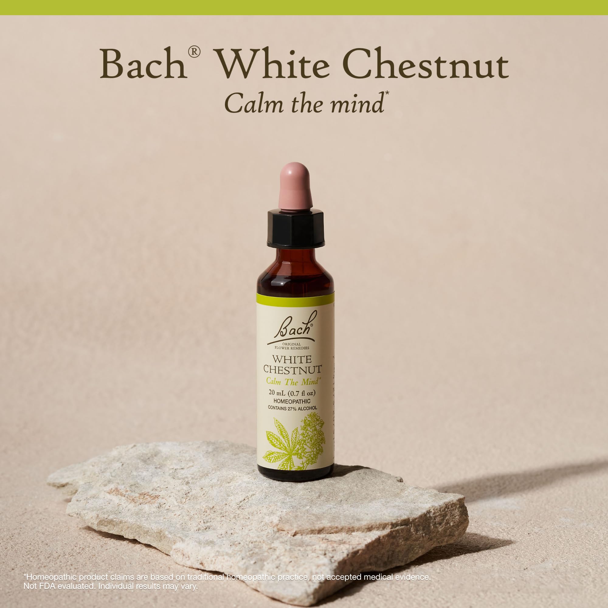 Bach White Chestnut junto a objeto cotidiano para comparar tamaño práctico