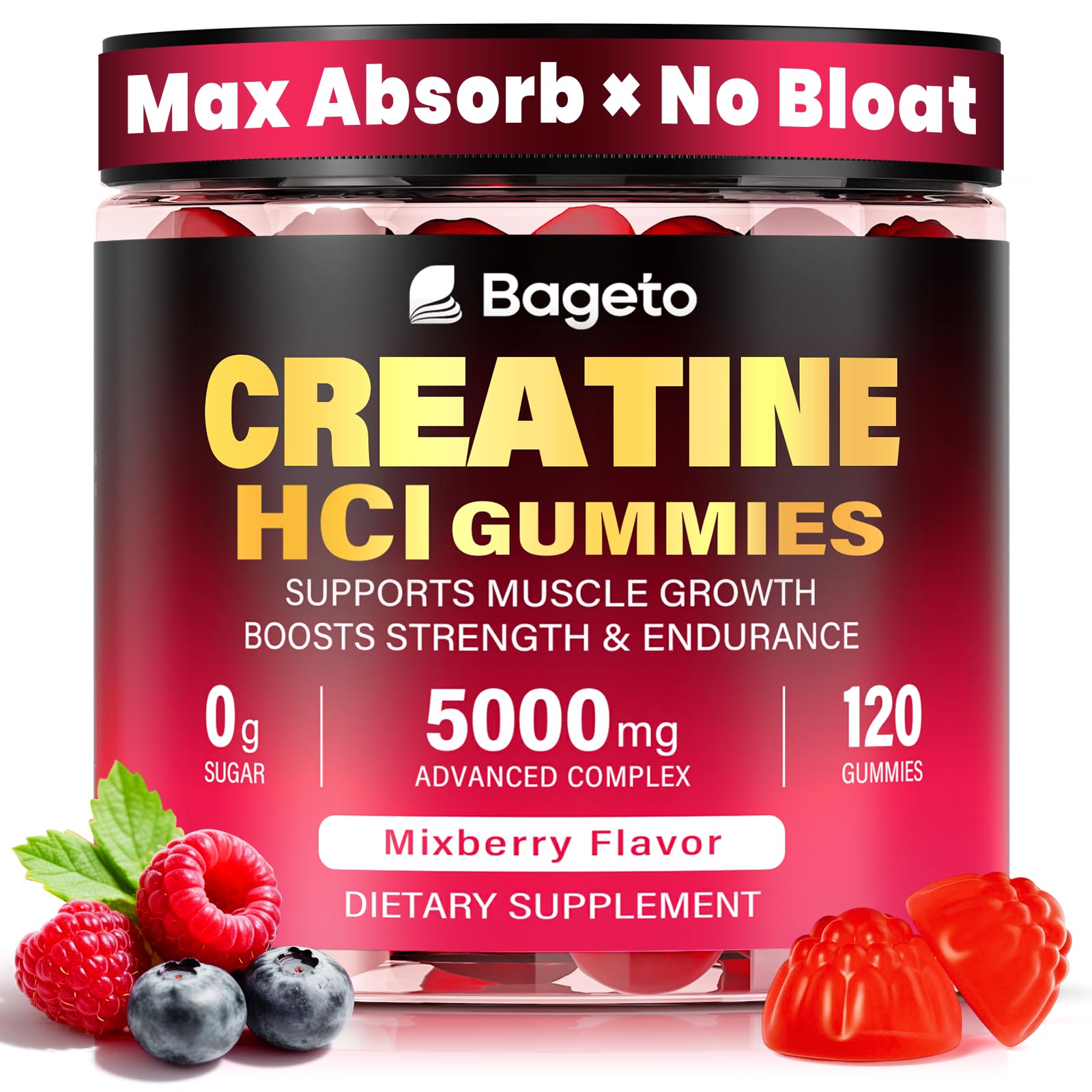 Bageto packaging frente mostrando 120 gomitas y beneficios clave