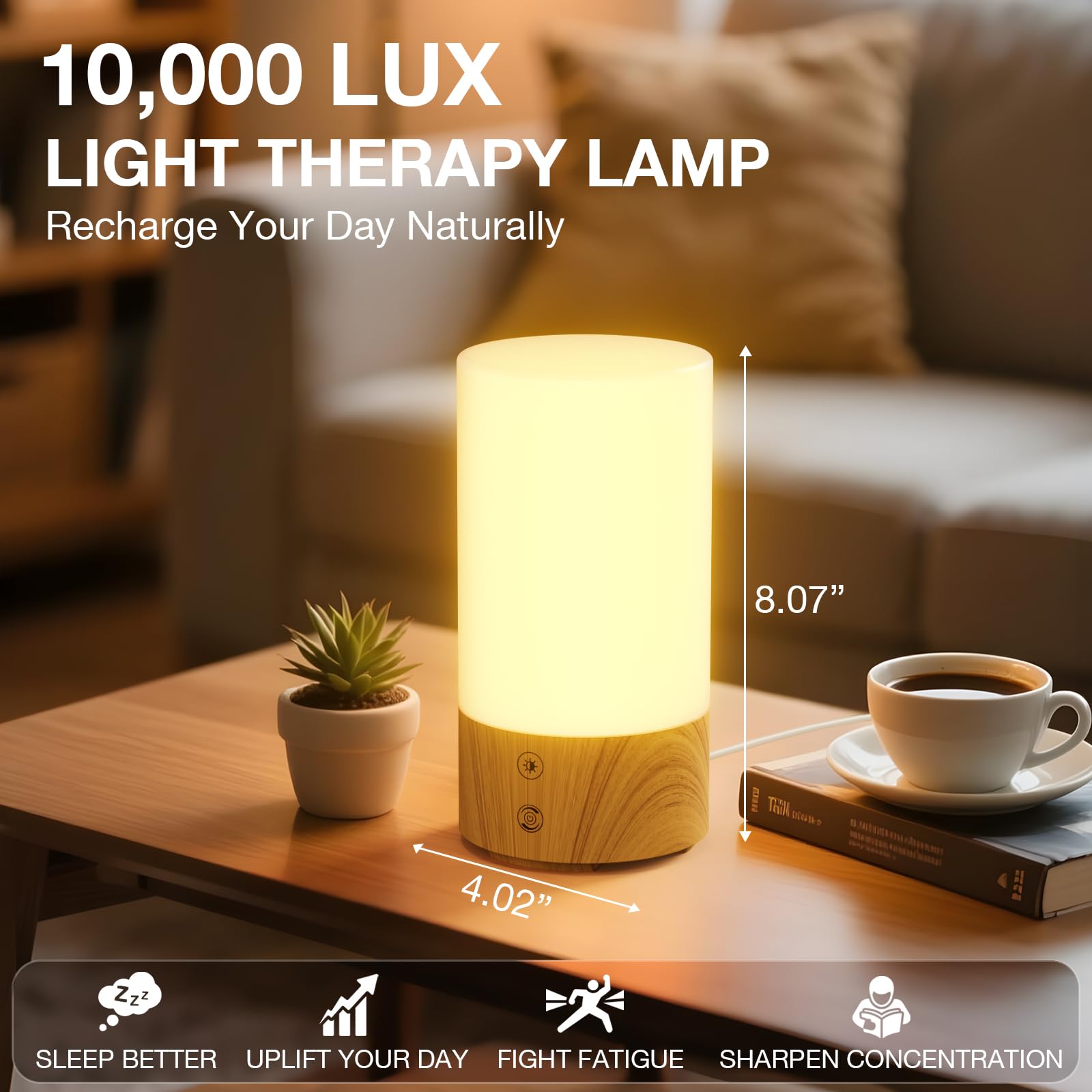 Bakzon primer plano panel luminoso que ofrece 10.000 lux potente