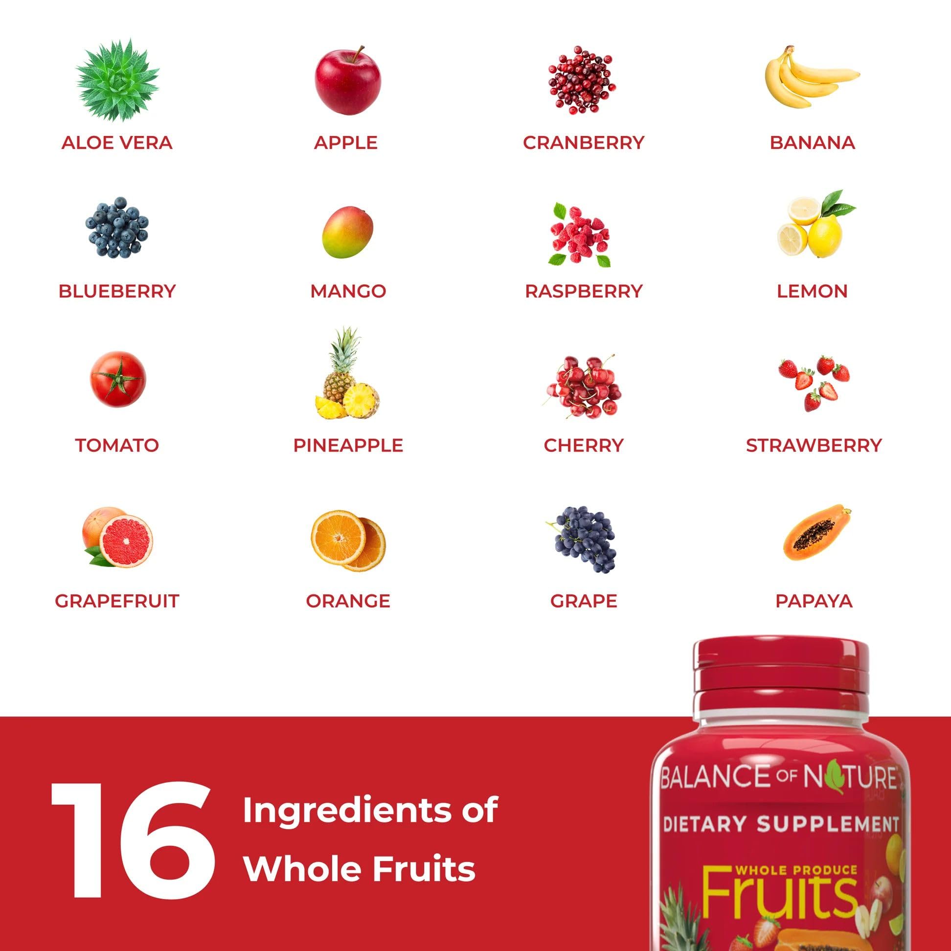 Balance of Nature ingredientes fruta entera como arándano y manzana frescos