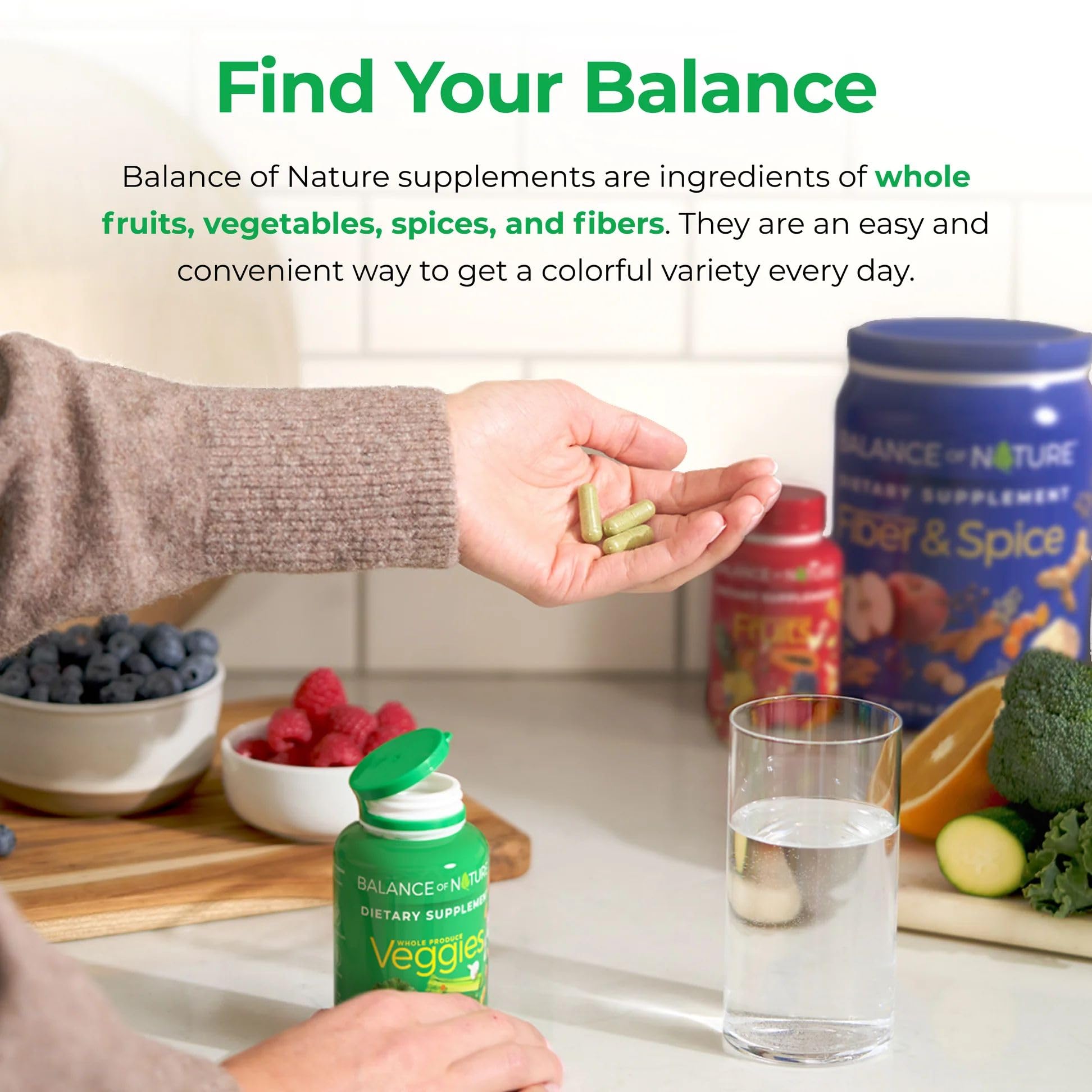 Balance of Nature botella junto a una regla para comparar tamaño portátil