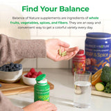 Balance of Nature botella junto a una regla para comparar tamaño portátil