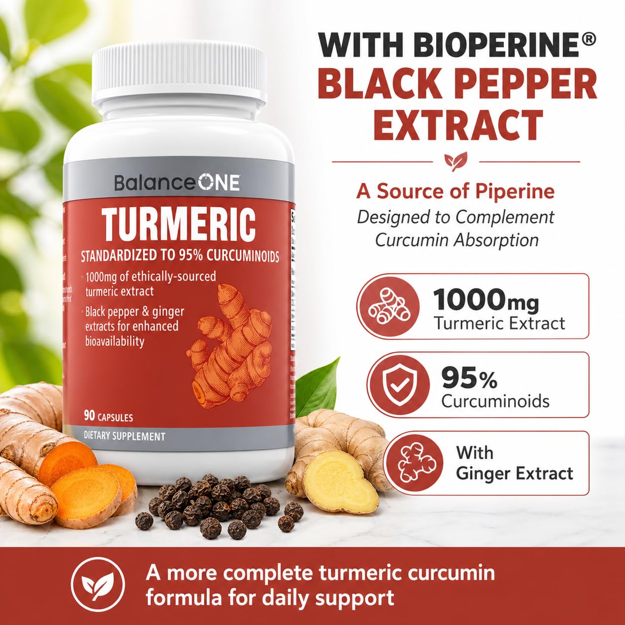Balance ONE etiqueta nutricional legible indicando 95% curcuminoides