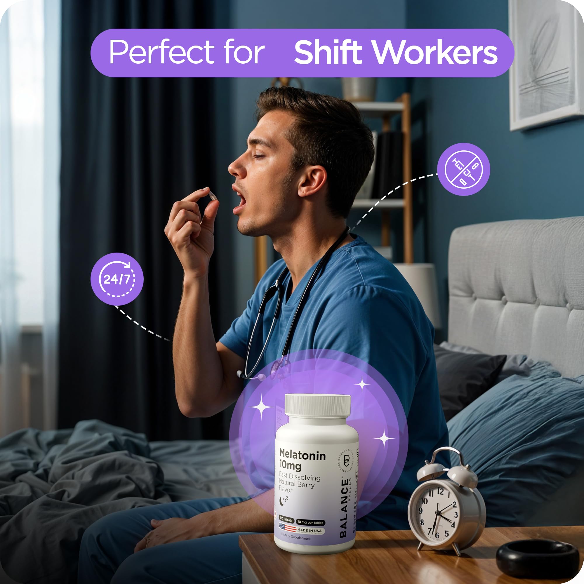 Balancebreens tabletas junto a mesita de noche promoviendo descanso