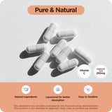 Balancebreens insignia de vitamina C que resalta apoyo antioxidante y síntesis de colágeno