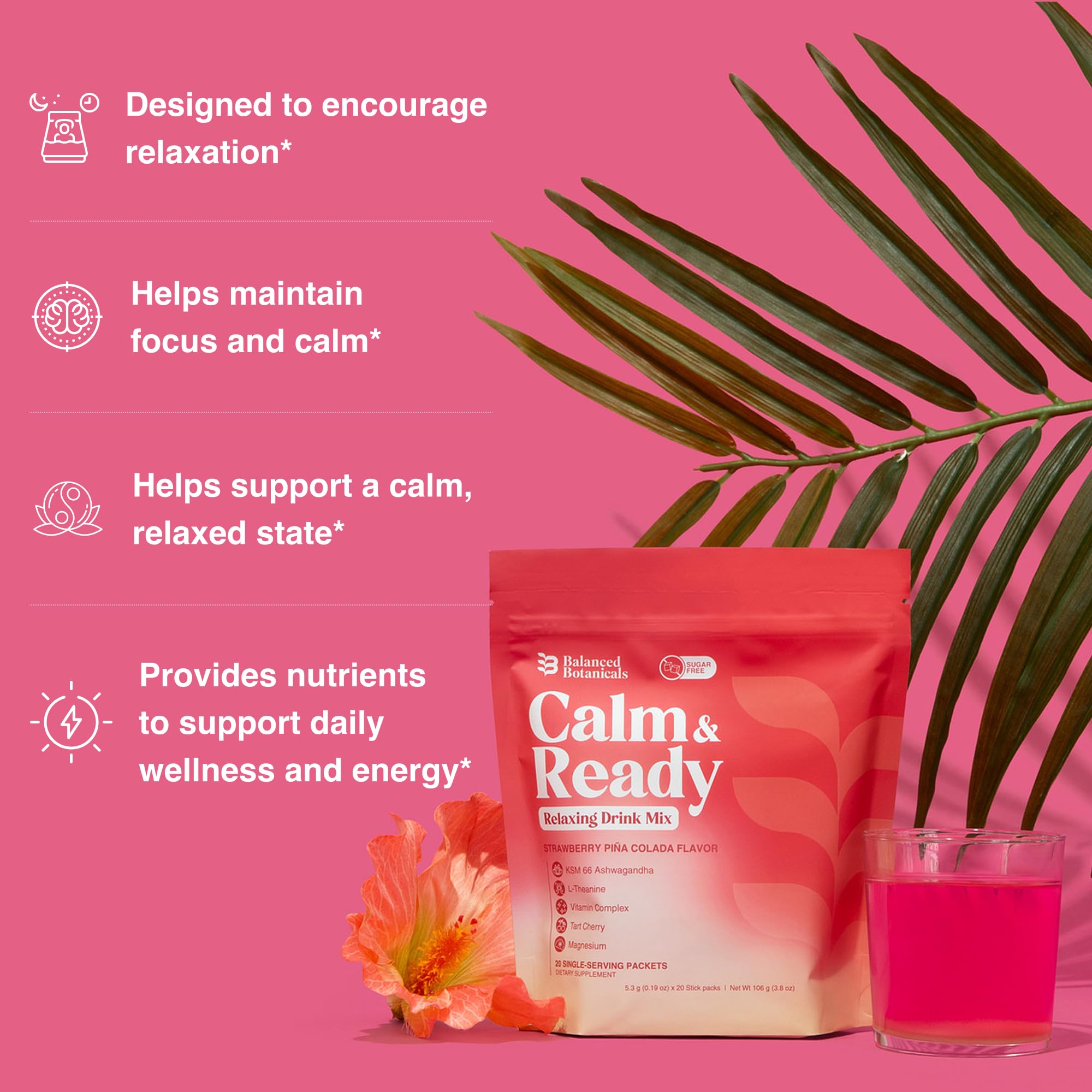 Balanced Botanicals textura del polvo y color rosa natural, sabor agradable