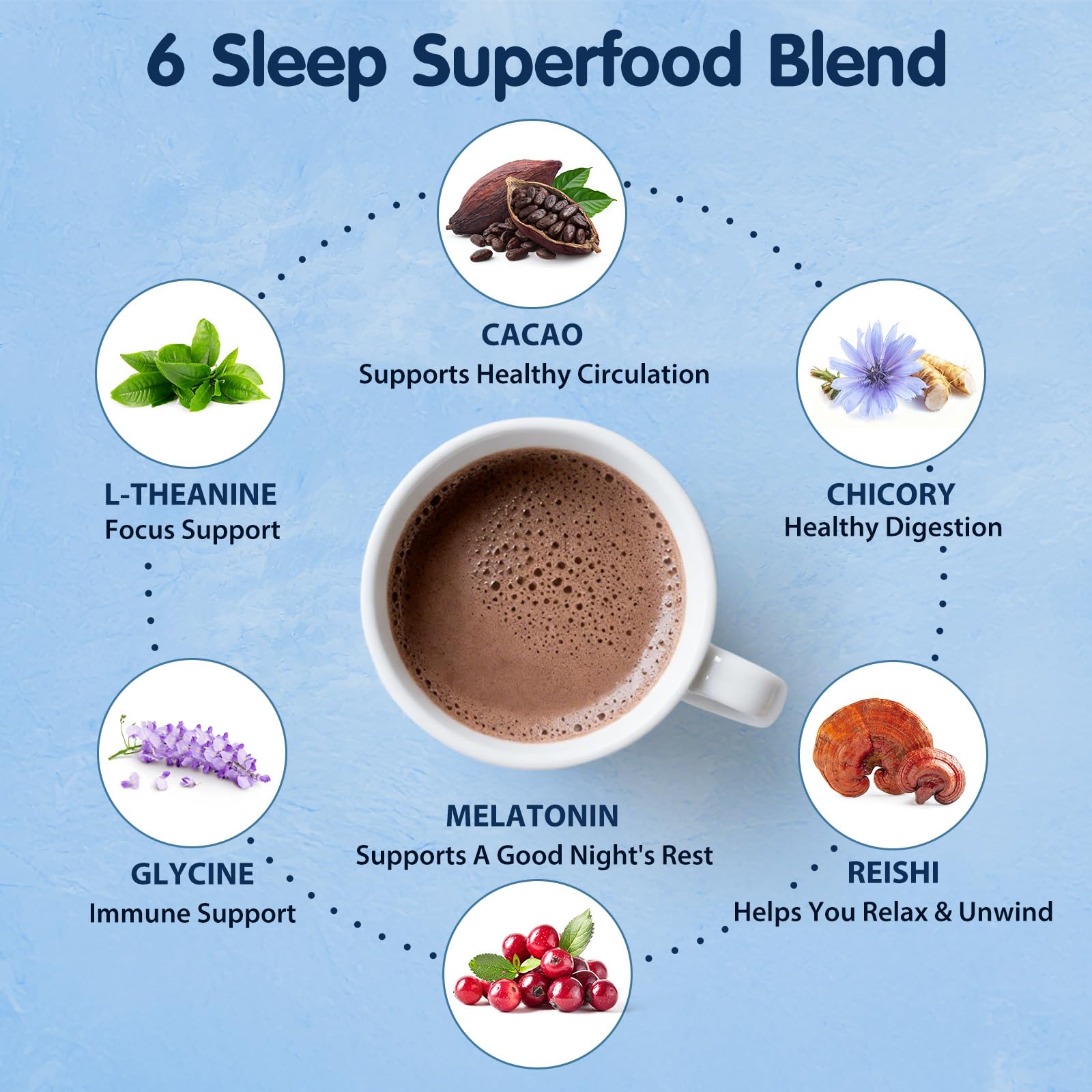 Balincer primeros planos de reishi, cacao y achicoria, apoyo a la relajación
