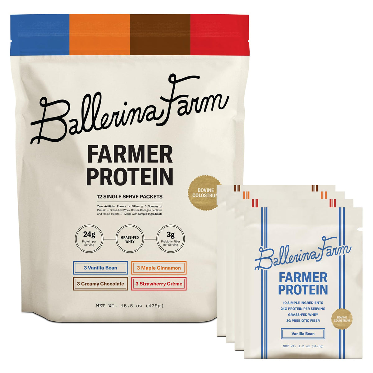 Ballerina Farm bolsa frontal mostrando la marca y beneficios