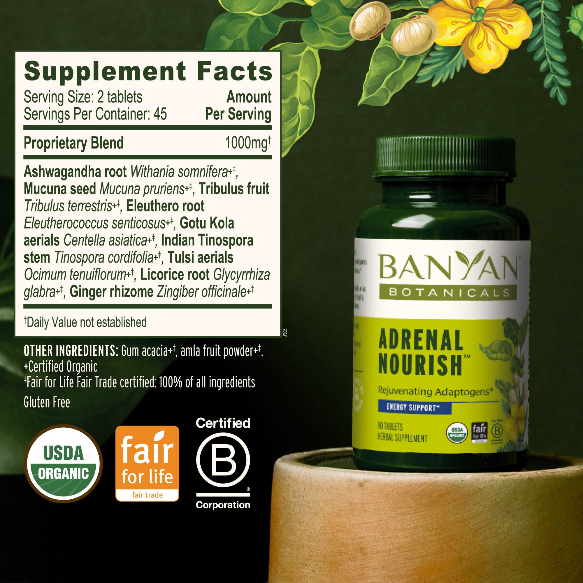 Banyan Botanicals ashwagandha en raíz molida representando ingrediente orgánico