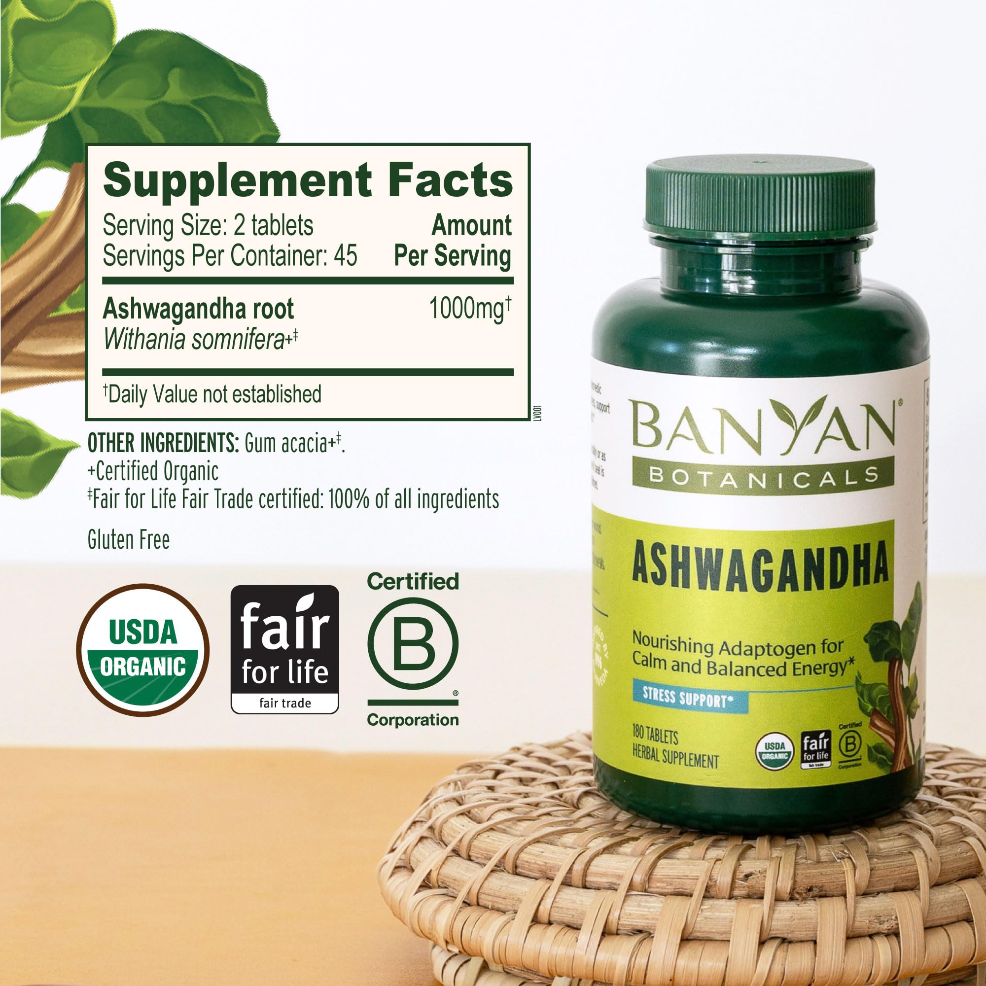 Caja abierta con 180 tabletas Banyan Botanicals para suministro prolongado