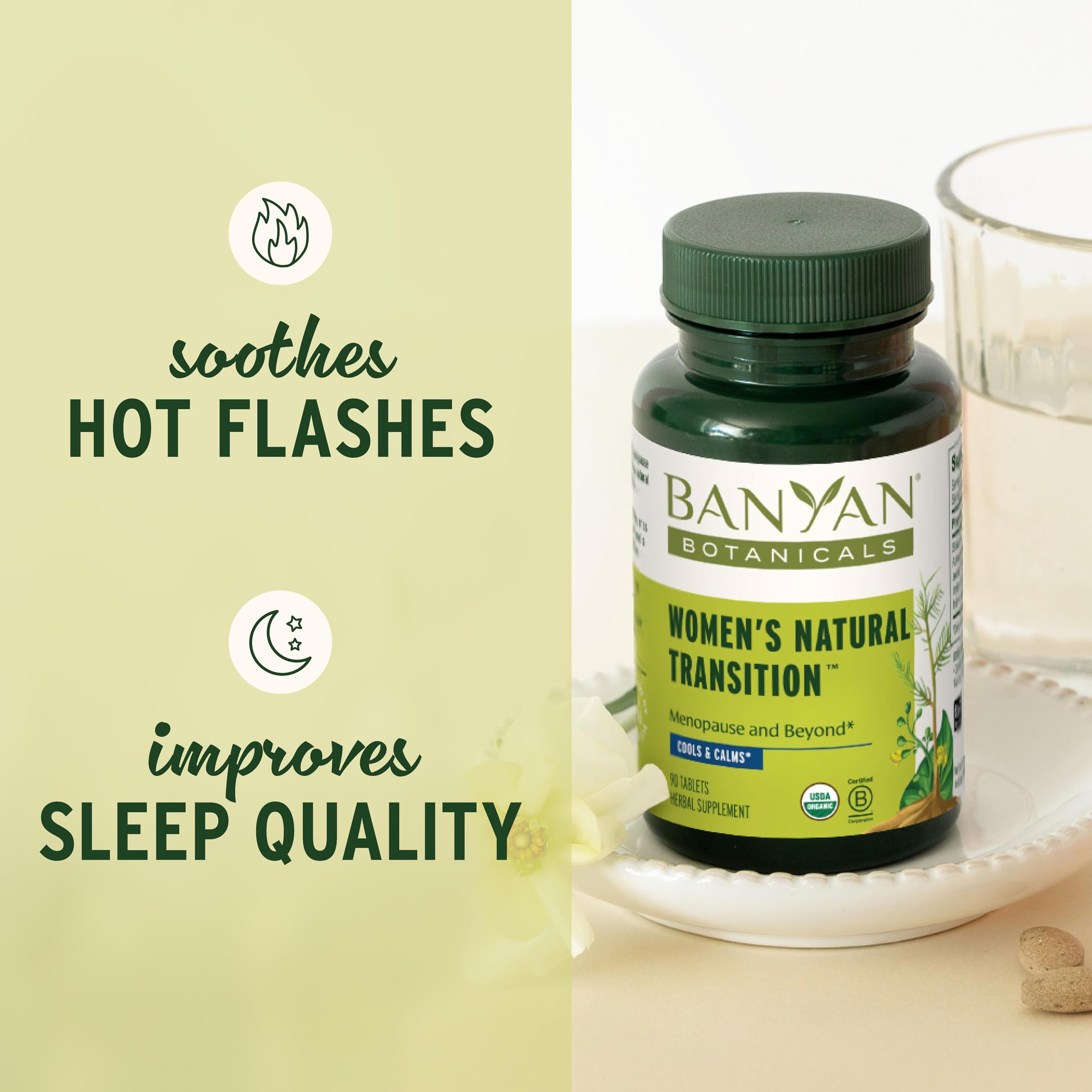 Banyan Botanicals envase abierto con tabletas para uso diario claro