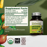 Banyan Botanicals etiqueta con sellos orgánico y comercio justo que inspiran confianza