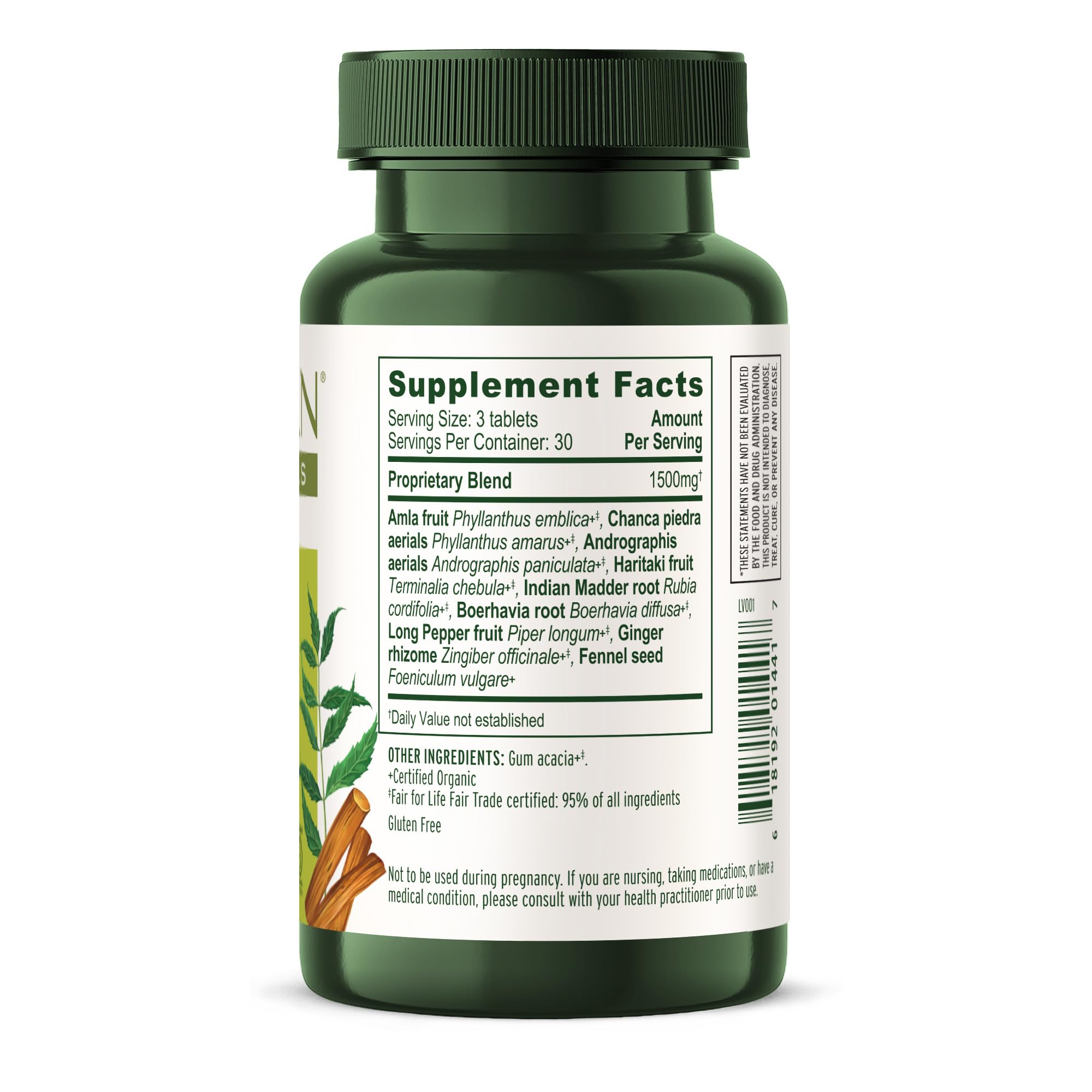 Banyan Botanicals primer plano de hierbas secas usadas en la fórmula orgánica