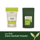 Banyan Botanicals polvo de Haritaki disolviéndose en una infusión caliente reconfortante