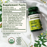 Banyan Botanicals ingredientes secos: valeriana, ashwagandha y manzanilla visualizados