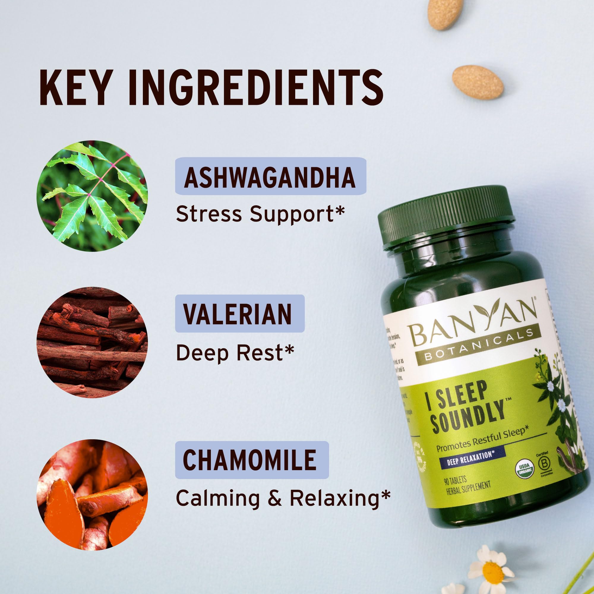 Banyan Botanicals etiqueta con sellos orgánicos y garantías de pureza