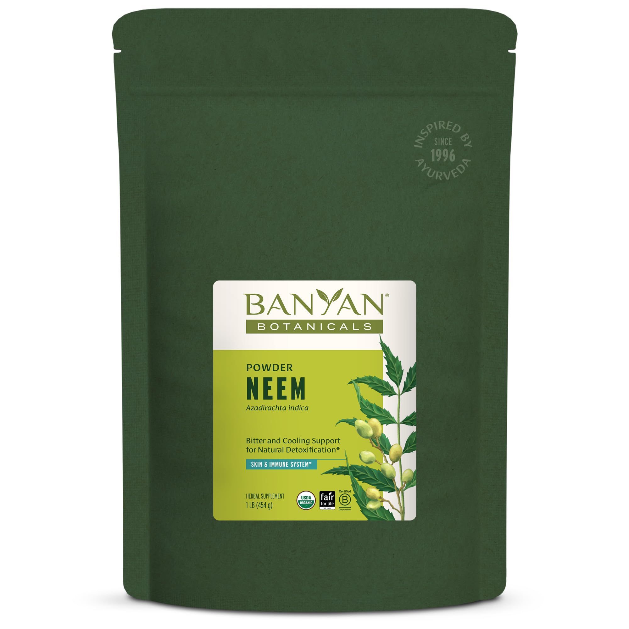 Banyan Botanicals neem envase frontal muestra orgánico y confianza