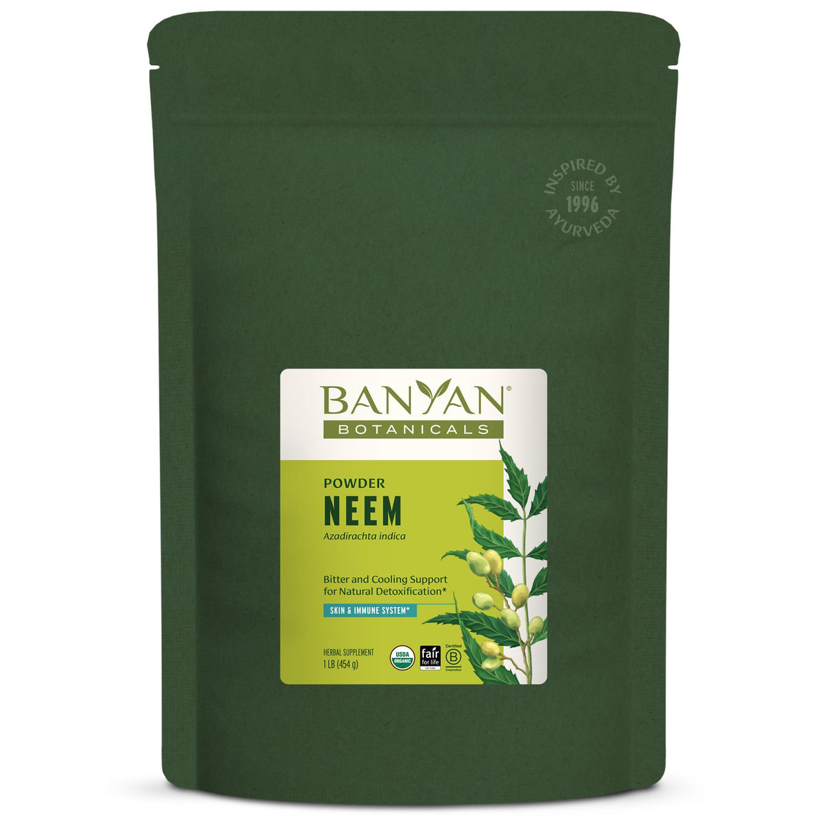 Banyan Botanicals neem envase frontal muestra orgánico y confianza
