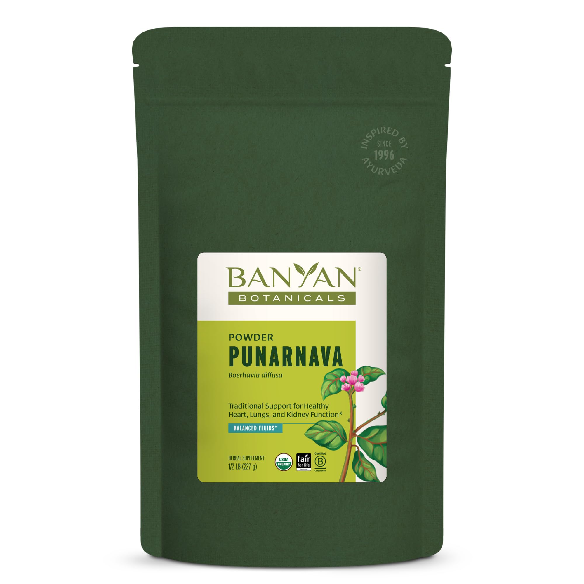 Banyan Botanicals frontal del envase mostrando presentación y beneficios claros