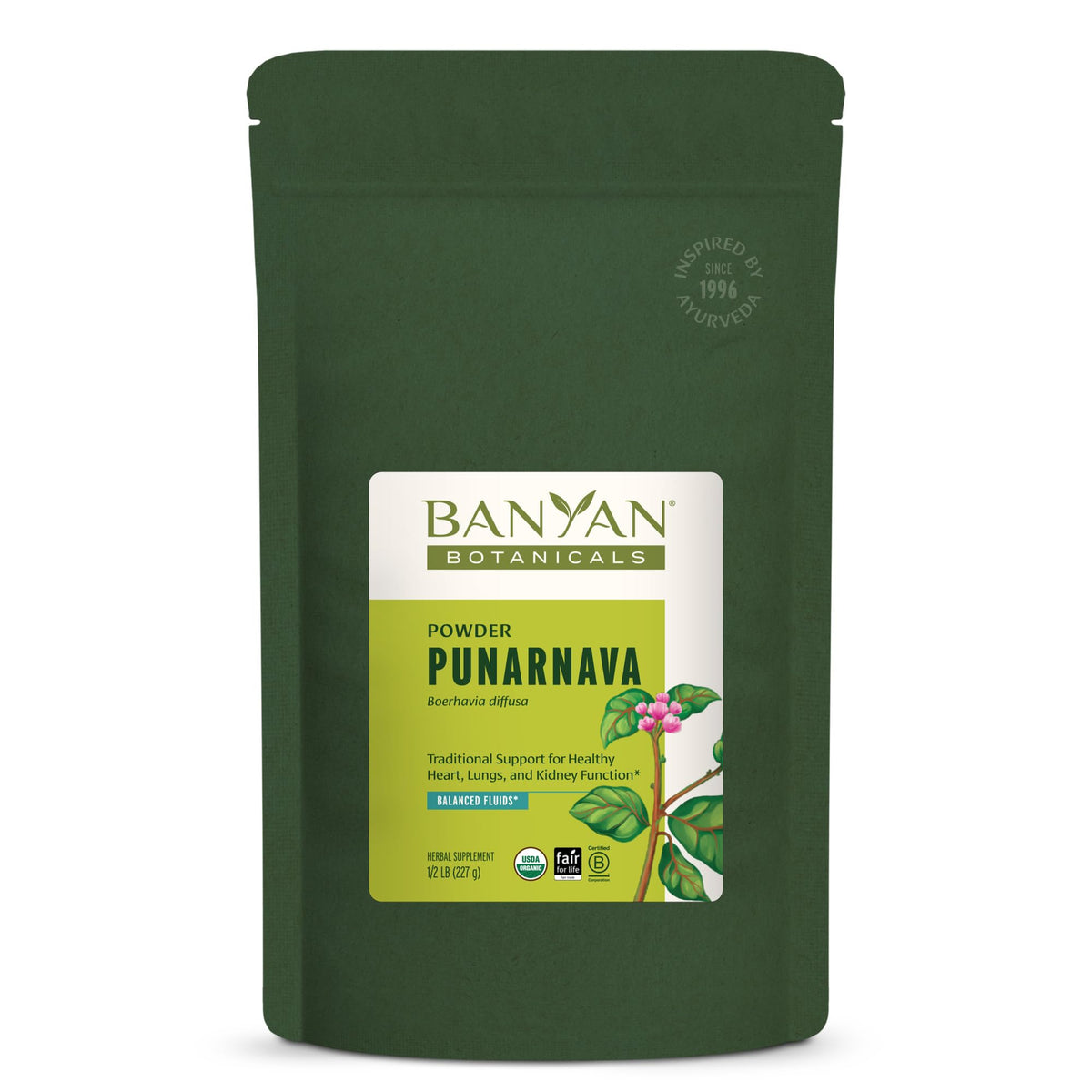 Banyan Botanicals frontal del envase mostrando presentación y beneficios claros