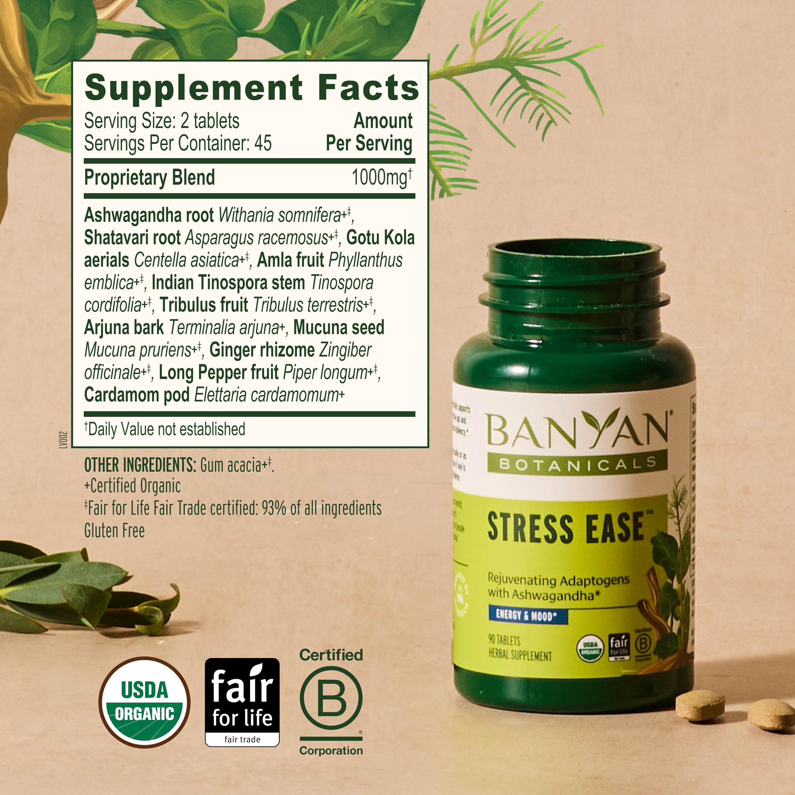 Banyan Botanicals polvo de shatavari en cuchara ilustrando origen vegetal