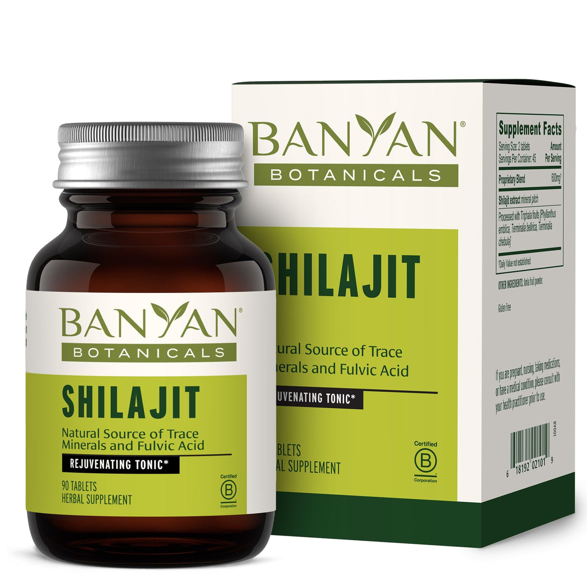 Banyan Botanicals empaque frontal mostrando 90 tabletas, conveniencia diaria