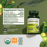 Banyan Botanicals tabletas en mano comparando tamaño y dosis práctica