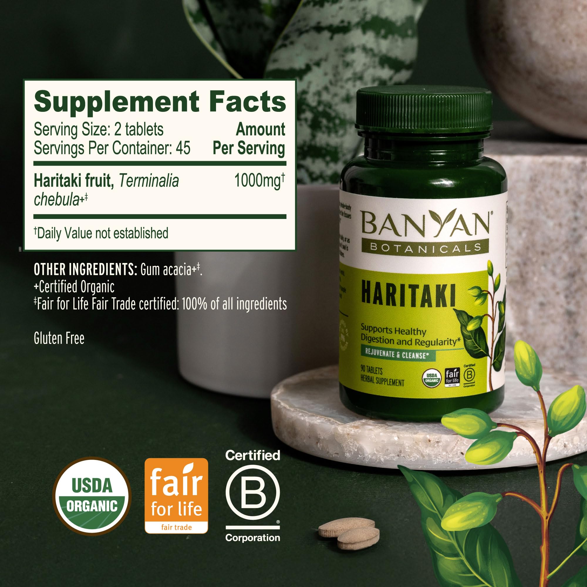 Banyan Botanicals tabletas en cuchara mostrando dosis conveniente