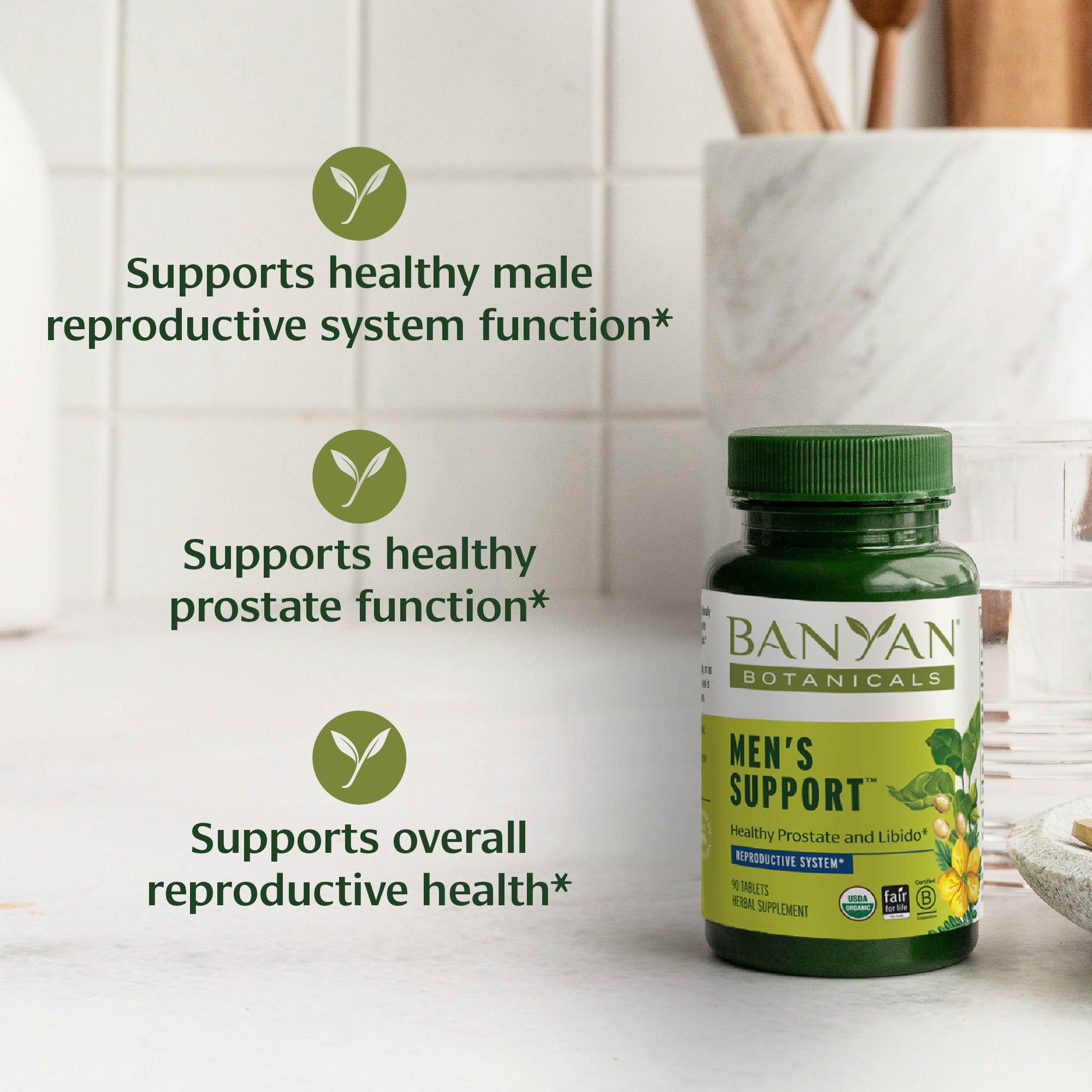 Banyan Botanicals tabletas apiladas mostrando forma y facilidad de ingestión