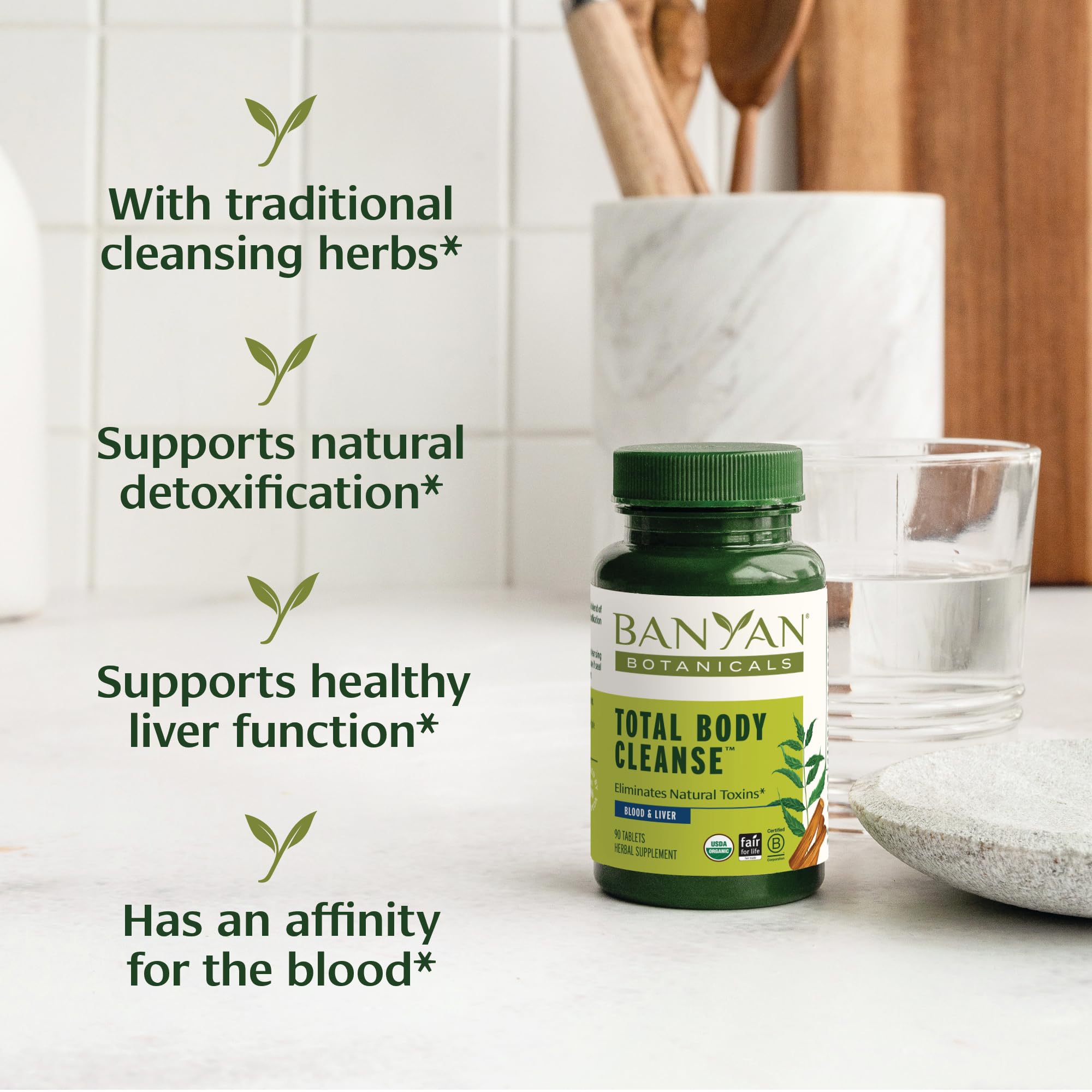 Banyan Botanicals textura de tabletas para evidencia de calidad y fácil ingestión