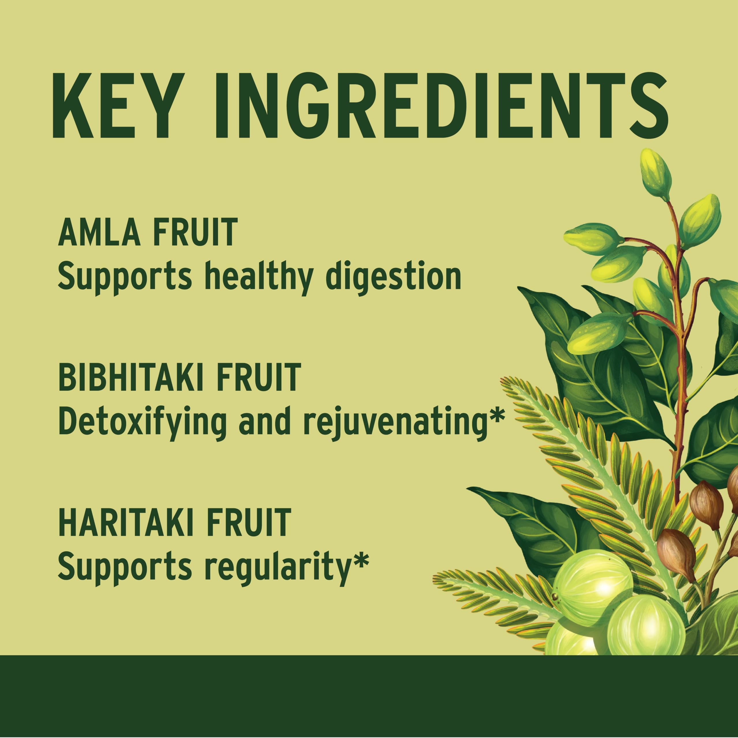Banyan Botanicals frutos amla haritaki bibhitaki ilustrando ingredientes