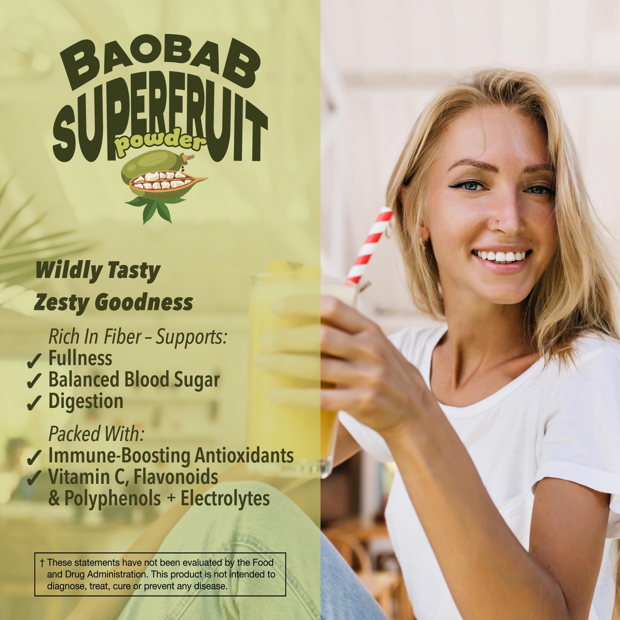 Baobest polvo en cuchara listo para medir una porción nutritiva