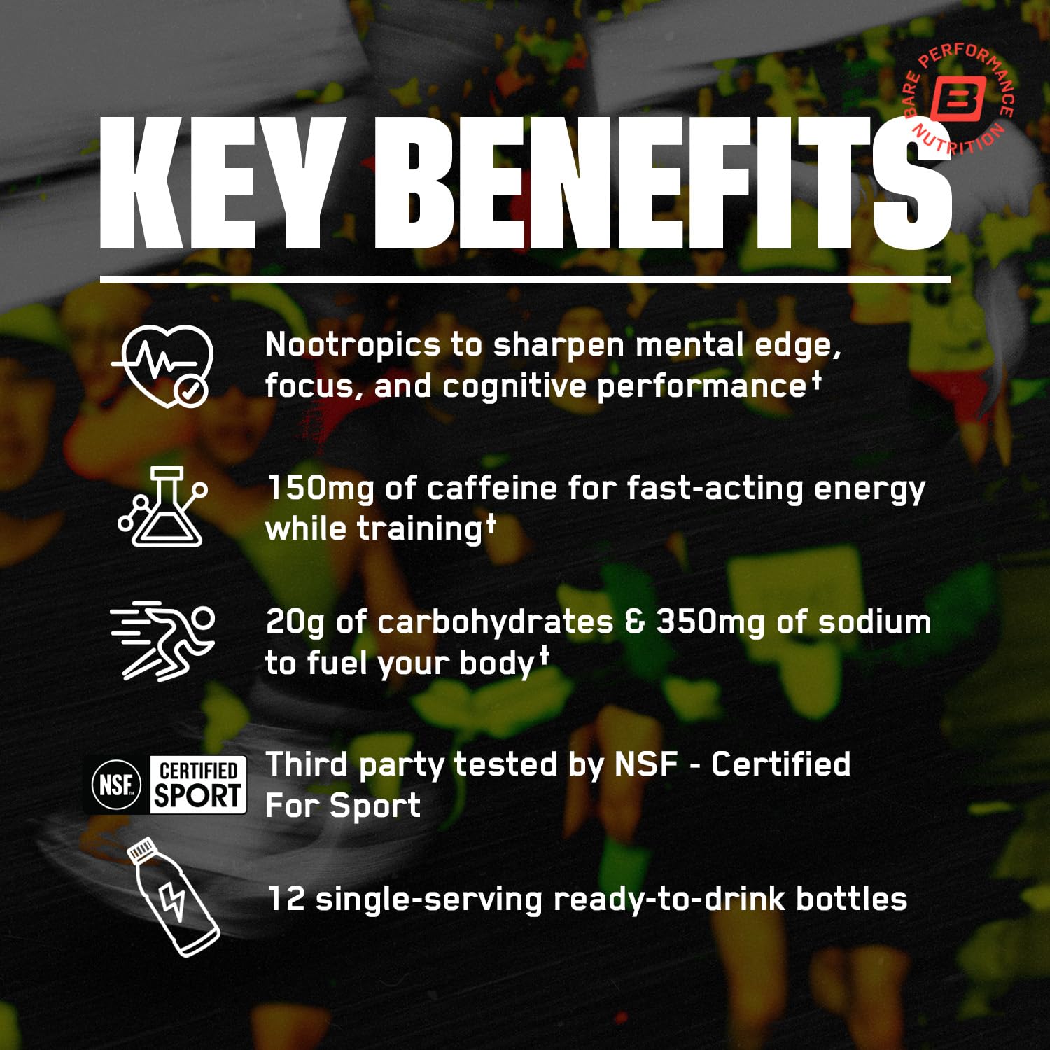 BARE PERFORMANCE NUTRITION corredor usando la botella para energía rápida durante entrenamiento