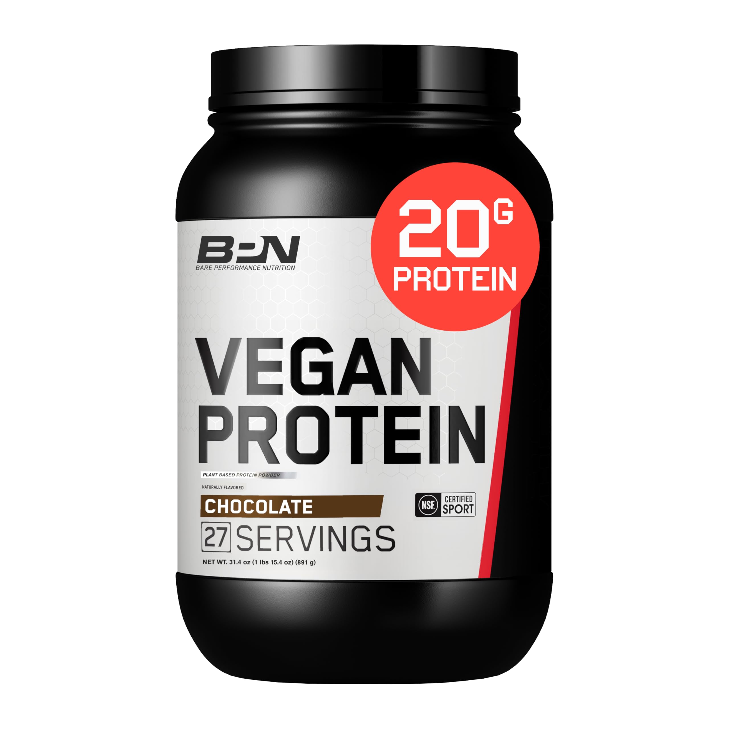 BARE PERFORMANCE NUTRITION envase frontal mostrando sabor chocolate y beneficios
