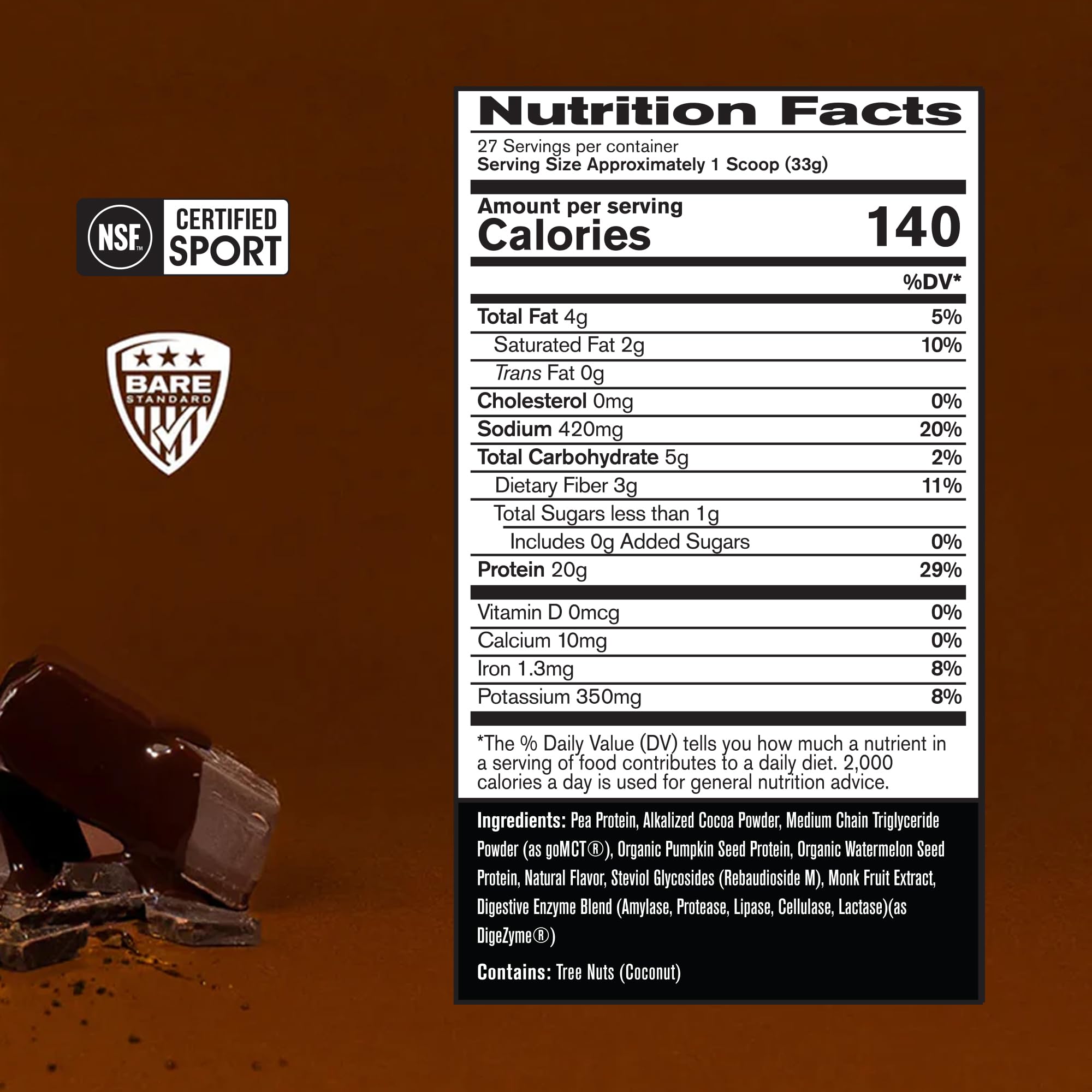 BARE PERFORMANCE NUTRITION textura del polvo vegetal mezclable y fina al tacto